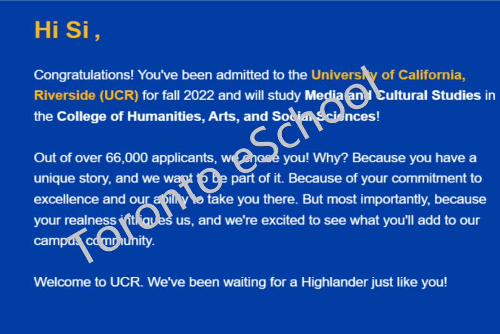 University of California Offer 2022