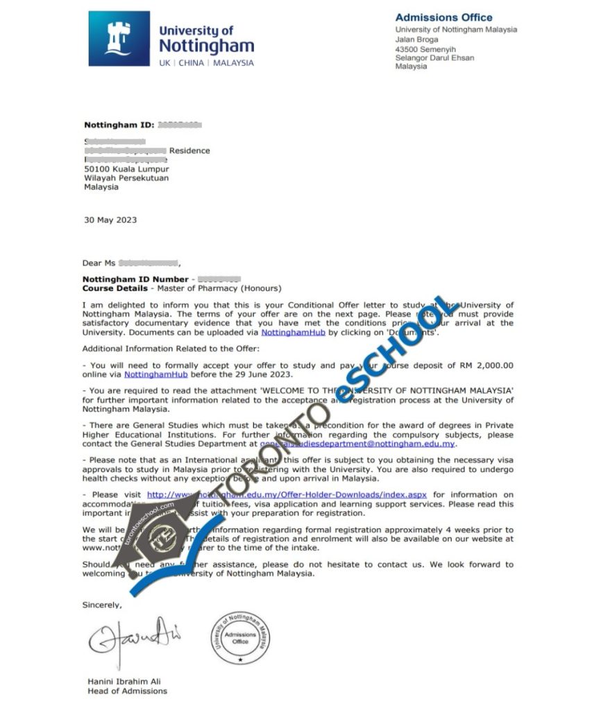 Nottingham Admission Offer 2023 - TorontoeSchool