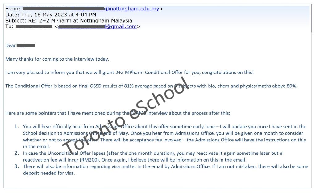 Nottingham University Admission Offer 2023