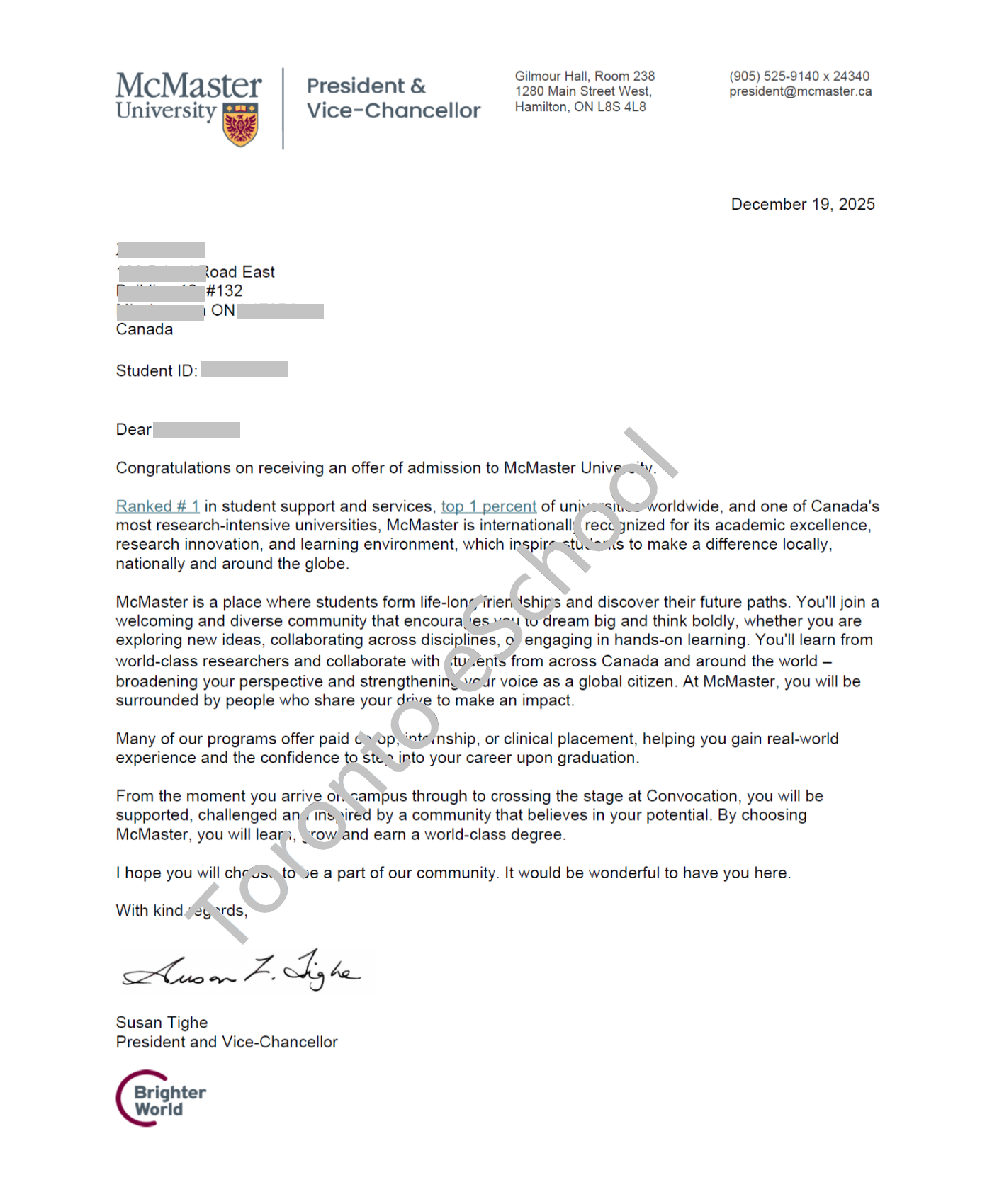 University of Toronto Offer