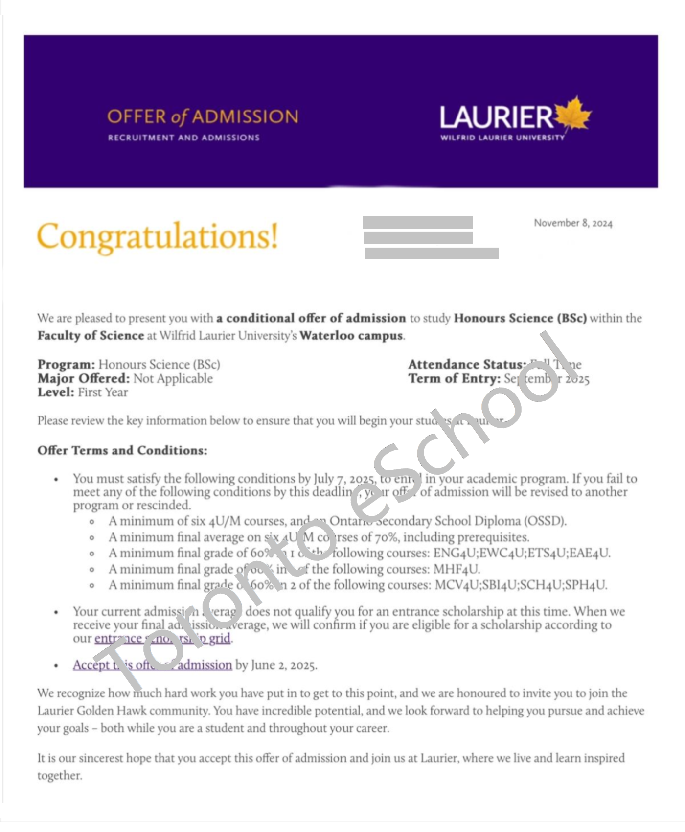 Wilfrid Laurier University Offer