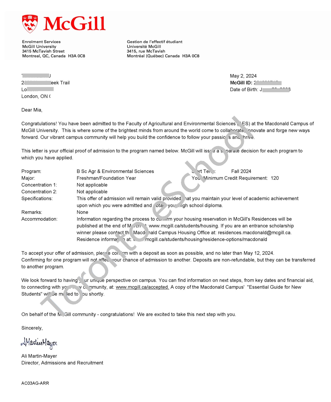 McGill University Offer