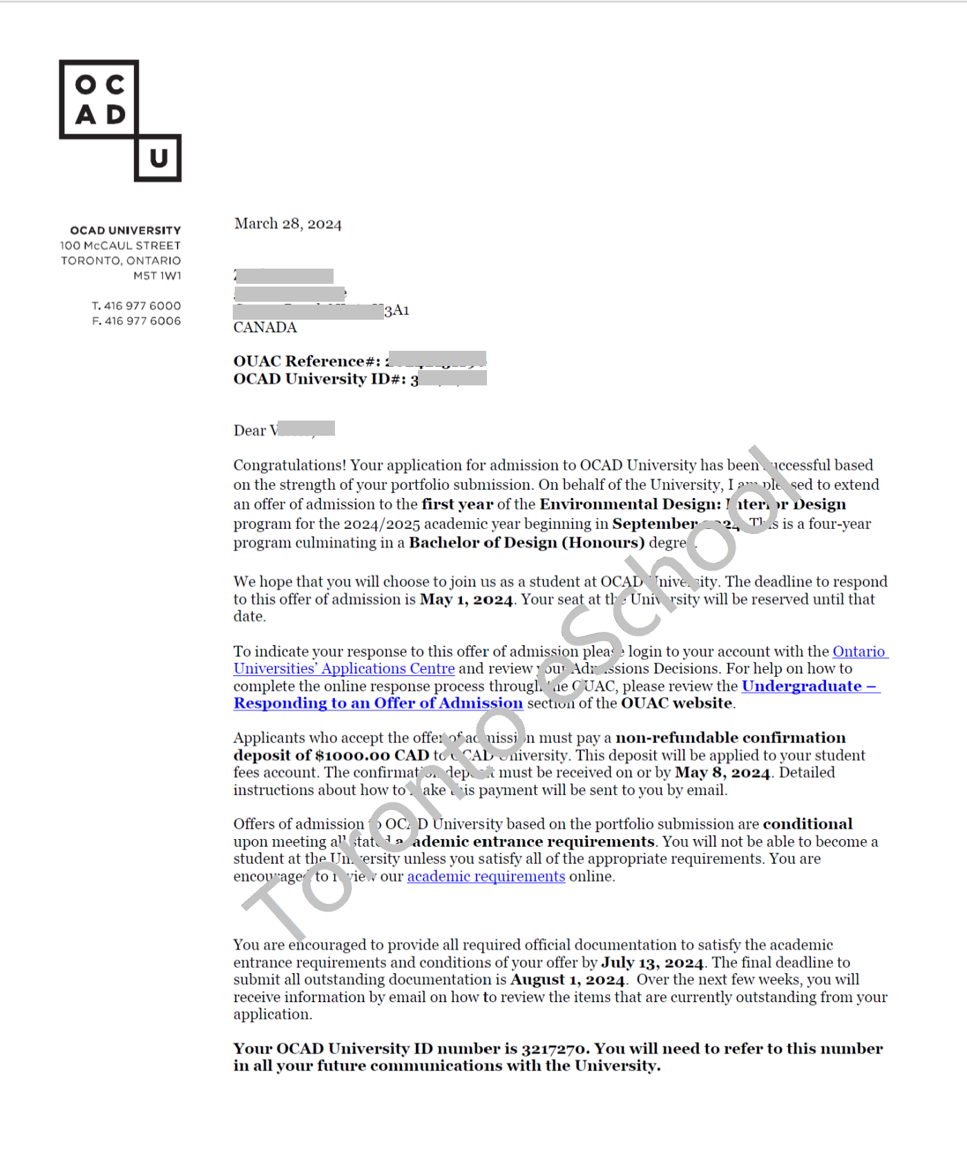 OCAD University Offer