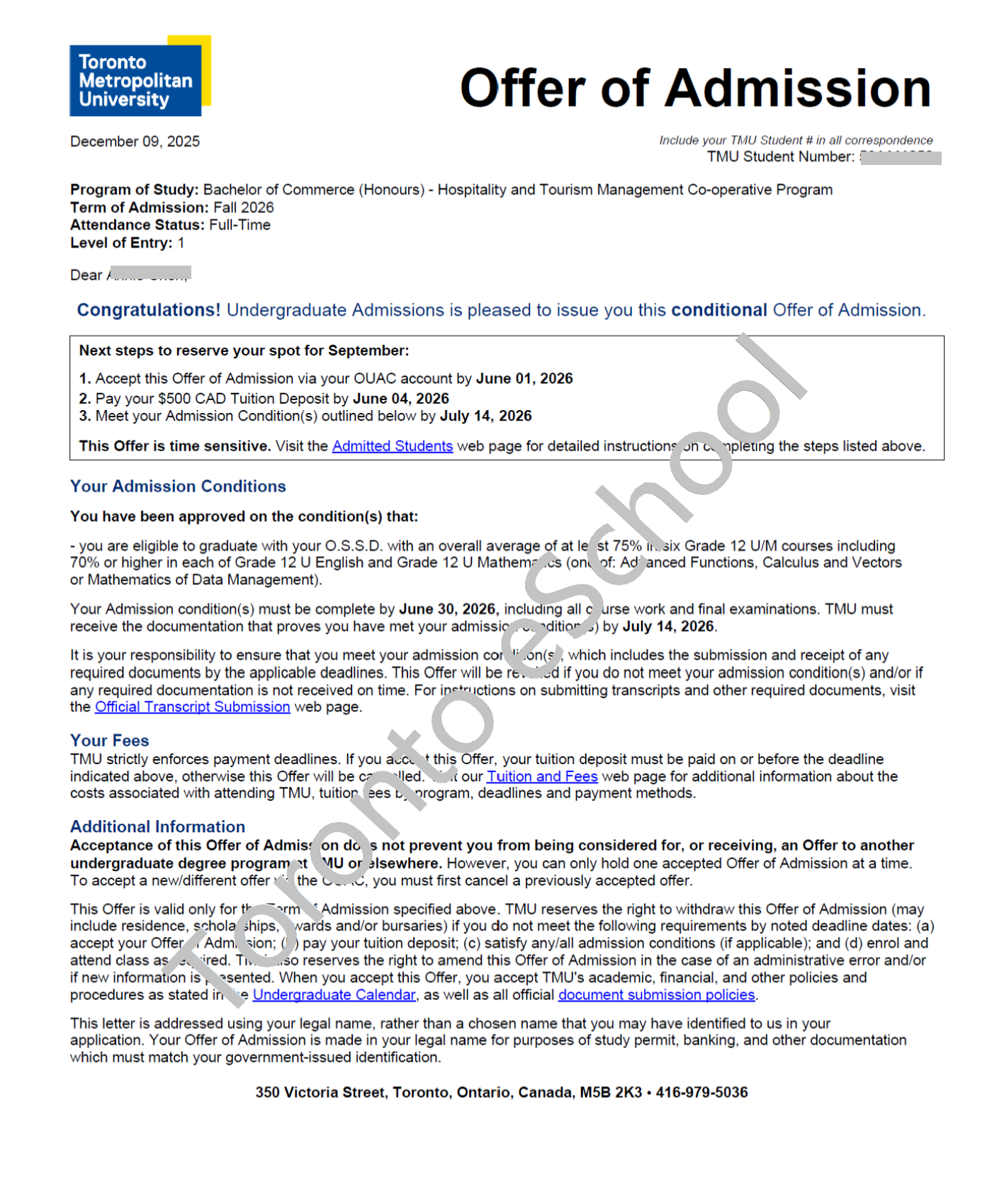 Toronto Metropolitan University Offer