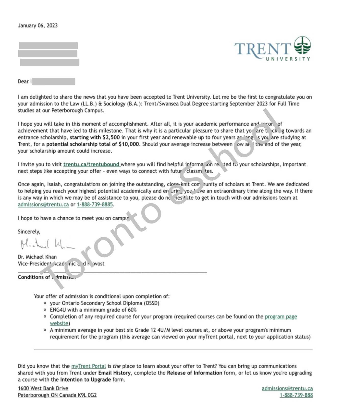 Trent University Offer