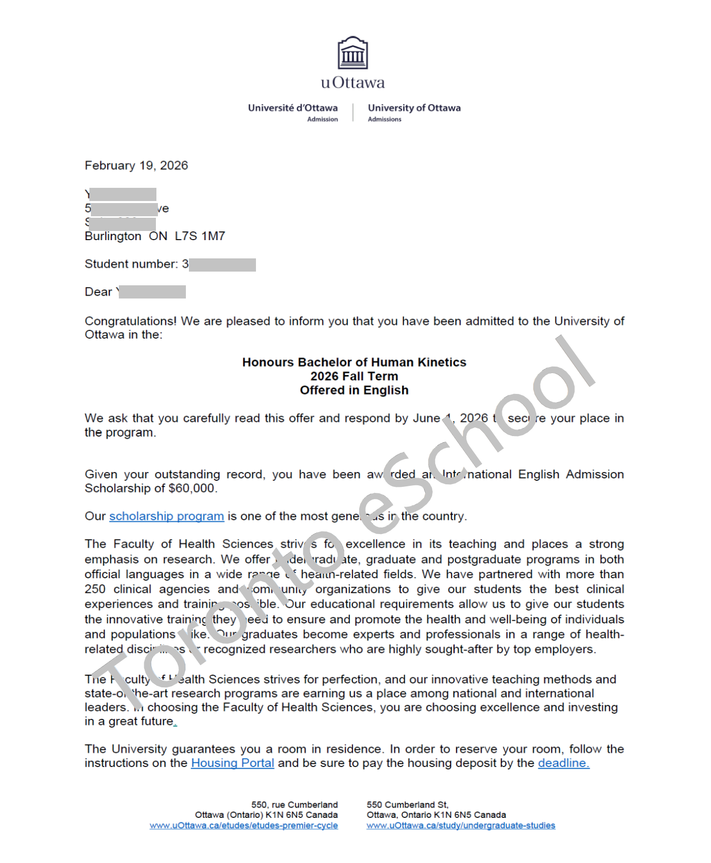 University of Ottawa Offer