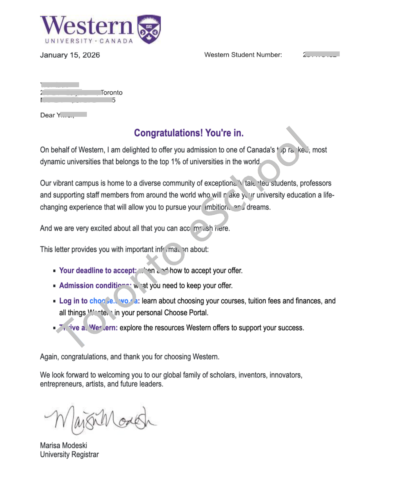 Western University Offer