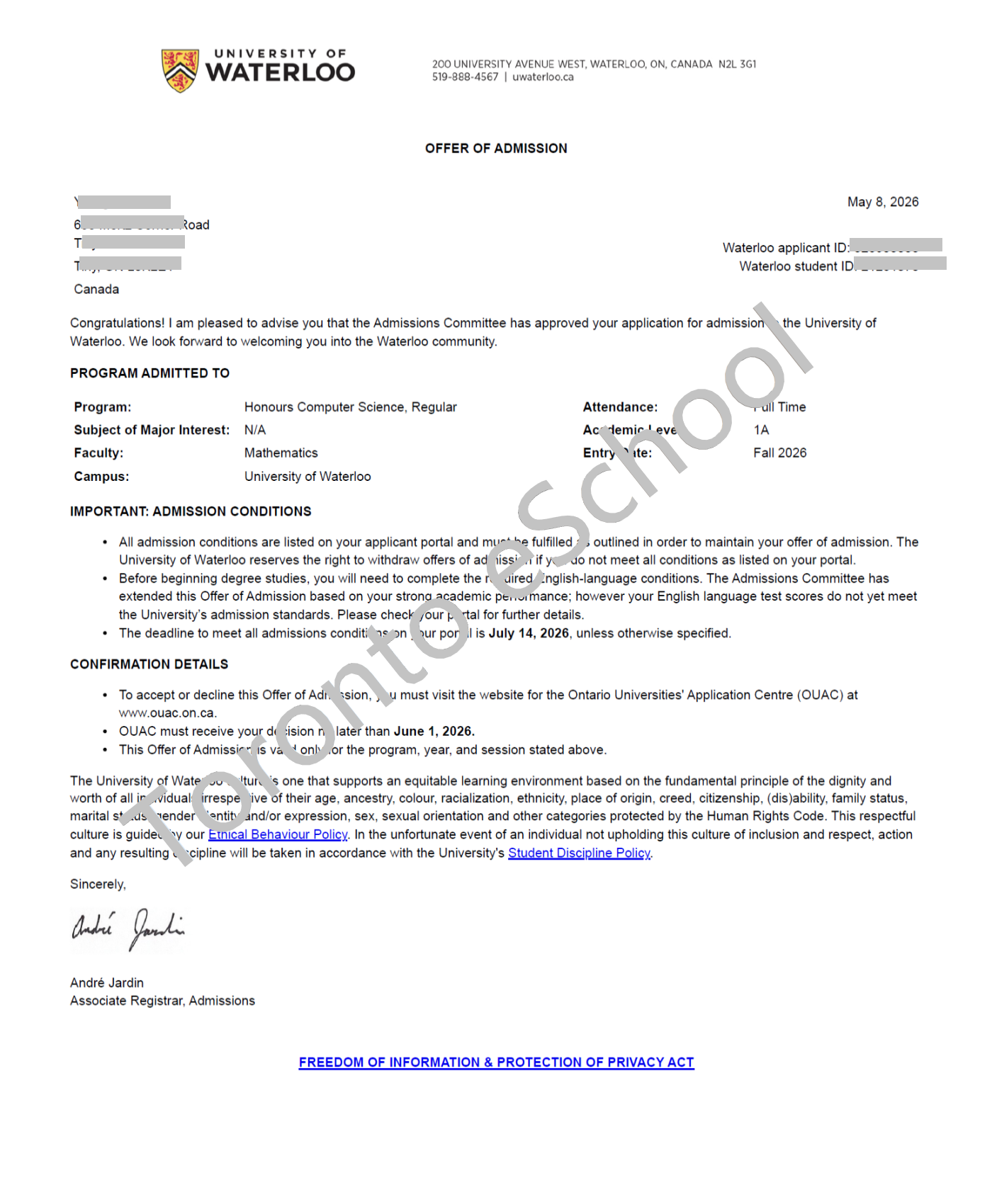 University of Waterloo Computer Science Offer