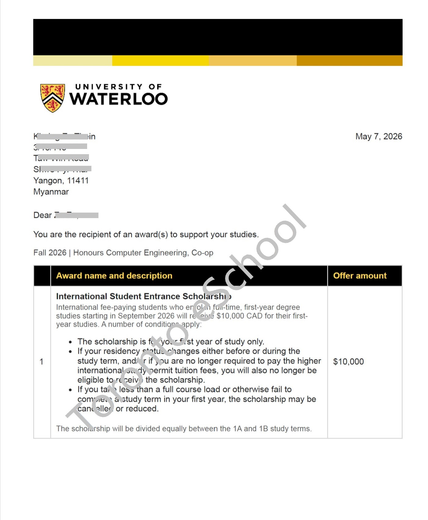 WaterlooU Award Letter-TES